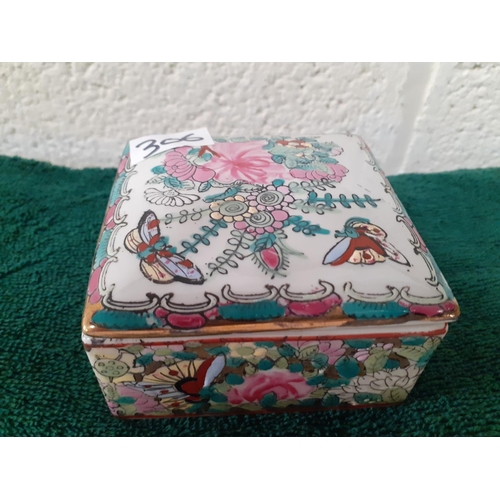 306 - Oriental Hand Decorated Cantonese Square Trinket Box.