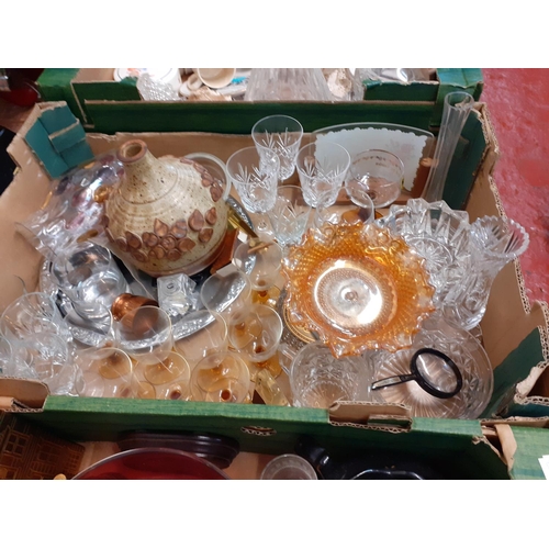 139 - Box of Glass Ware to Include Small Vases, Glasses, Plated Tray etc.