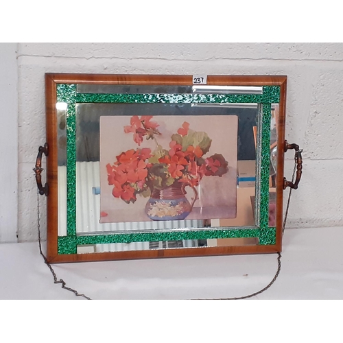 237 - Mirrored Finish Butlers Tray With Floral Insert.