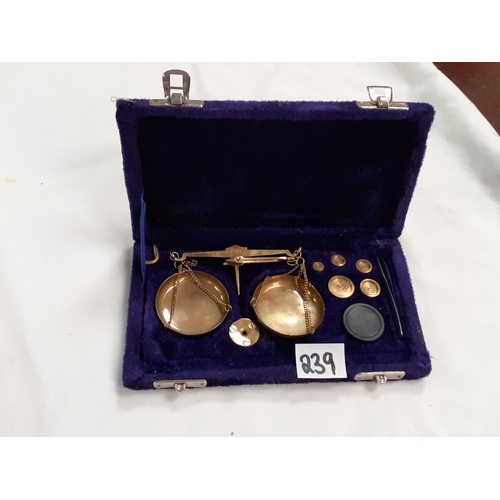 239 - Boxed Set of Miniature Brass Scales & Weights.