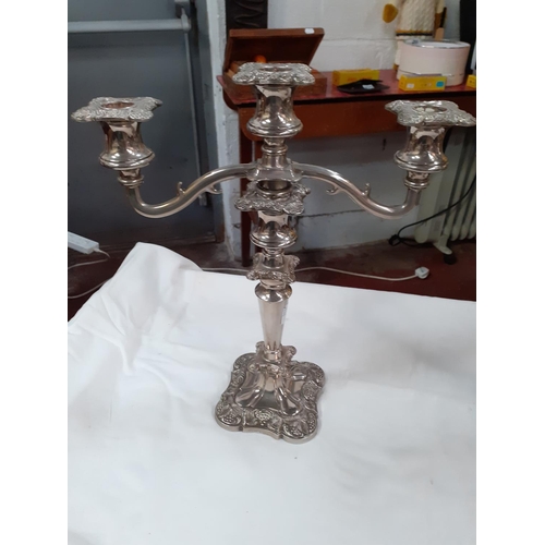 257 - Pair of Silver Plated Three Branch Candelabras.