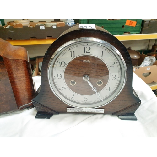 272 - Two Oak Cased Mantle Clocks - One Smiths Enfield Clock.