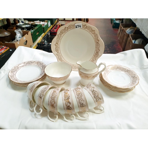 274 - 21 Piece Pink, White & Gilt Tea Set.