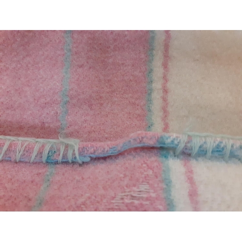 32 - Pink, Cream & Green Welsh Blanket - two small holes.