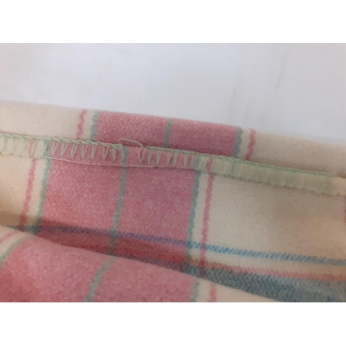 32 - Pink, Cream & Green Welsh Blanket - two small holes.