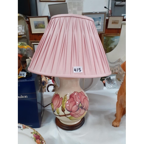 415 - Moorcroft Large Pink Magnolia Table Lamp & Shade Height c.34cm (c.13.5cm).