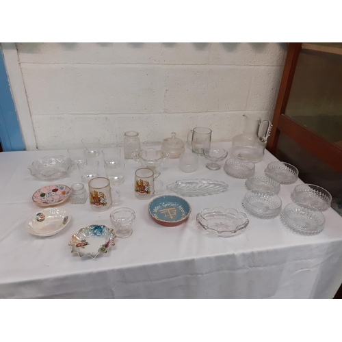 43 - Box of Assorted Glassware - Bowls, Jug, Decanter etc & Ceramic Dishes.