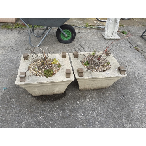 652 - Pair of Square Concrete Garden Planters with Draining Feet - 11