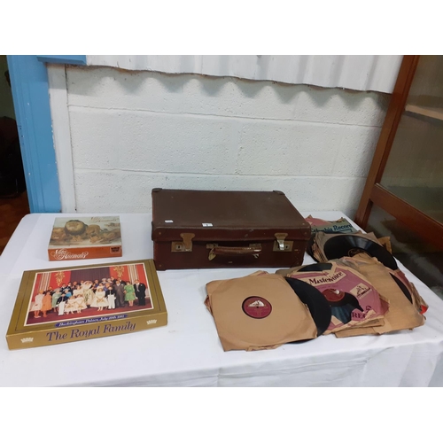 7 - Vintage Case, Gramophone Records & Jigsaw Puzzles.