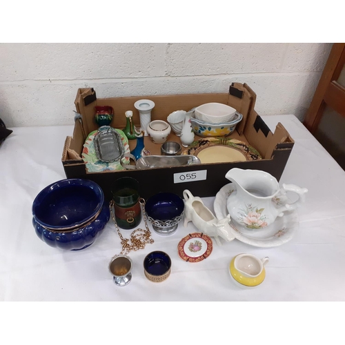 126 - Box of China to Include Limoges Small Jugs, Beswick Celery Dish, Cow Creamer etc.