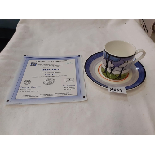 301 - Limited Edition Wedgwood Clarice Cliff Café Chic “Blue Firs” Coffee Can & Saucer with Certificate.