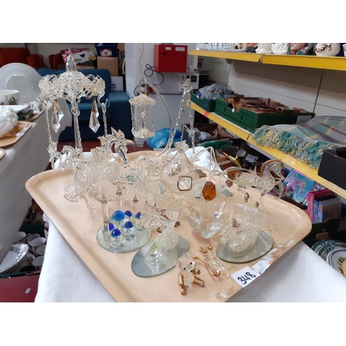 348 - Tray of Hand Crafted Glass Decorative Pieces to Include Carousel, Unicorn, Carriage with Horse etc  ... 