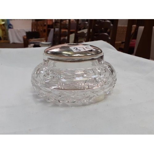 375 - Cut Glass Powder Pot with Silver Hallmarked Top.