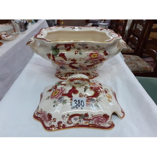 380 - Mason's Red Mandalay Soup Tureen & Cover Length c.32.5cm (c.12.75