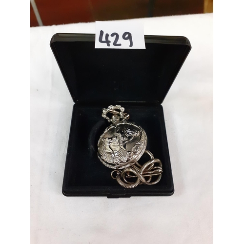 429 - Louis Dino Pocket Watch with Horse Detail Embellishment & Chain.