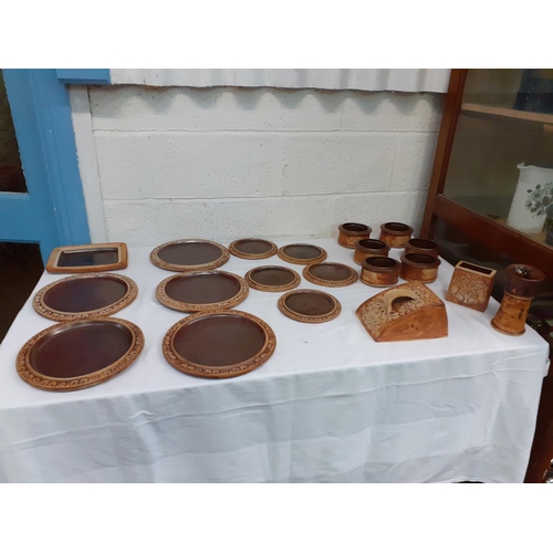 5 - 19 Piece Brown Pottery Table Ware Set.