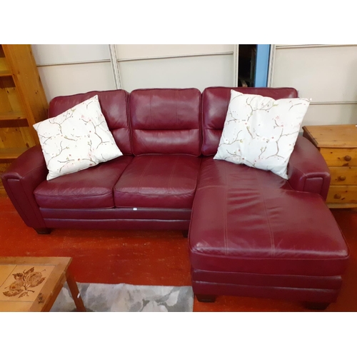 501 - Dark Red Leather, Right Hand Facing Three Seater Chaise Sofa.