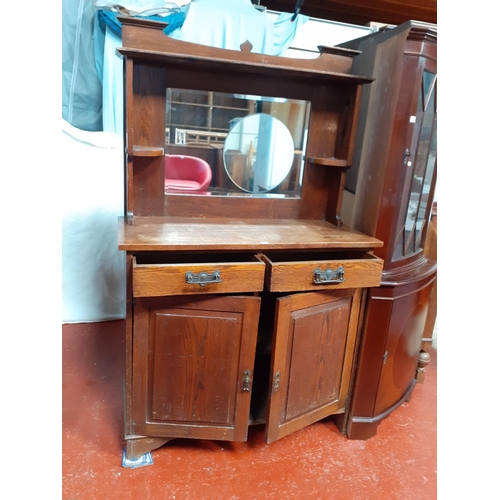 509 - Vintage Oak Mirror Back Sideboard over Double Cupboard & Two Drawers.