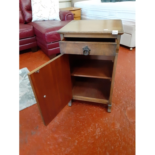 524 - Single Drawer, Single Cupboard Oak Bedside Cabinet.