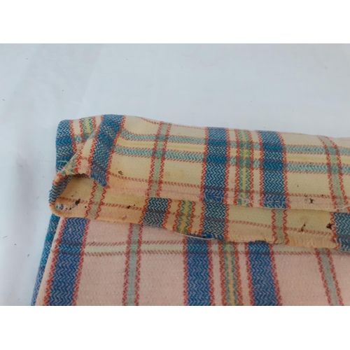 53 - Cream, Blue & Pink Chequered Blanket - has holes.