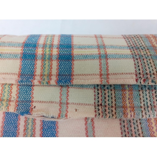 53 - Cream, Blue & Pink Chequered Blanket - has holes.