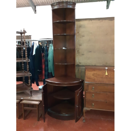 538 - Large Mahogany Corner Cabinet with Bow Front, Double Door Base & 4 Shelves to Top - bulge to the tri... 