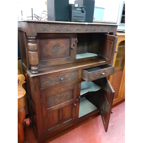 546 - 17th Century Style Carved Oak Court Cupboard with Double Cupboard to Top and Two Drawers, Double Cup... 