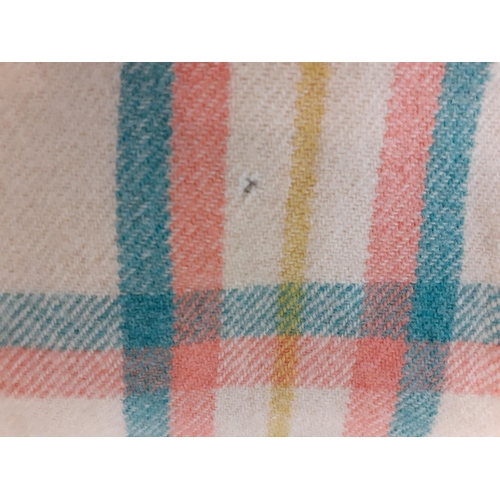 55 - Cream, Pink & Green Single Size Chequered Welsh Blanket - at fault.