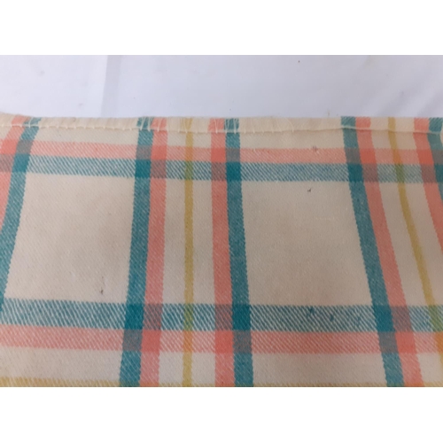 55 - Cream, Pink & Green Single Size Chequered Welsh Blanket - at fault.