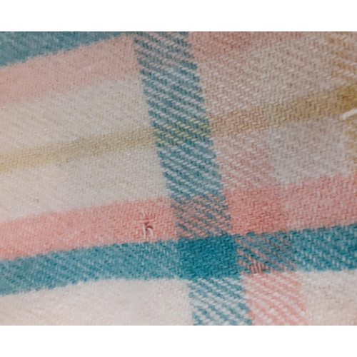 55 - Cream, Pink & Green Single Size Chequered Welsh Blanket - at fault.