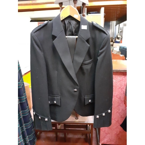 561 - Black Scottish Argyll Jacket with Leather Belt with Red Tartan Kilt (26