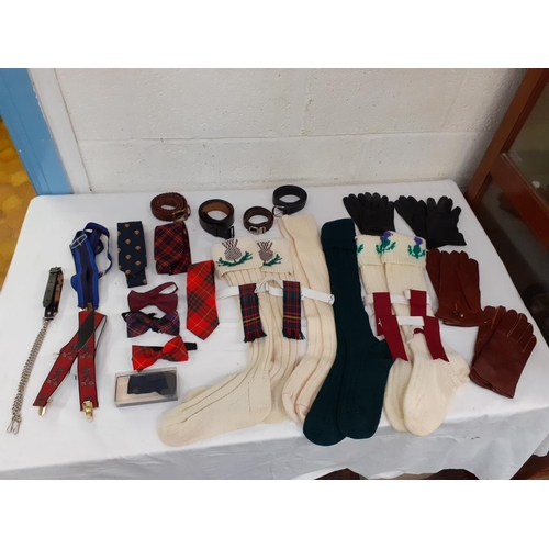 565 - Selection of Bow Ties, Kilt Flashes, Scottish Socks, Braces, Gloves etc.