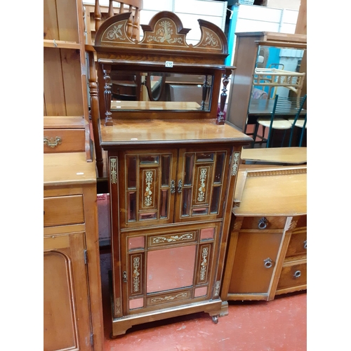 573 - Mirrored & Inlaid Oak Vanity Unit with Double Cupboard over Single Cupboard & Mirror Back Top - 61