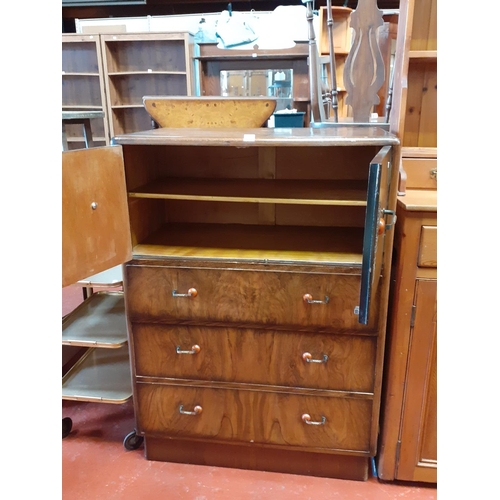 575 - Art Deco Walnut Finish Unit with Double Cupboard over Three Drawers.