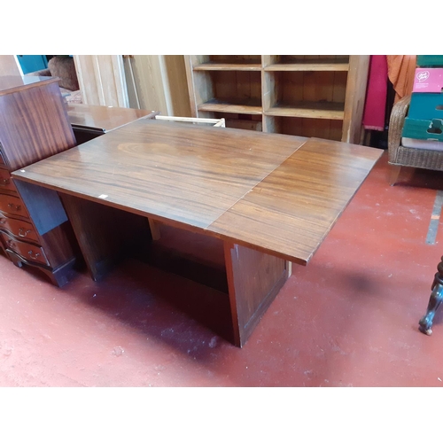 584 - Large, Heavy Solid Mahogany Drop End Dining Table - 77cm high x 175cm long when extended x 89cm wide... 