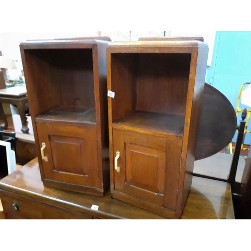 587 - Pair of Single Cupboard Vintage Oak Bedside Cabinets.