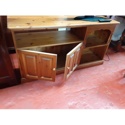 591 - Solid Pine TV Sideboard with Double Cupboard & Three Shelves - 70cm high x 152cm long x 42cm deep.