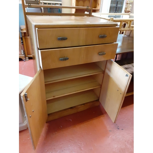 616 - Light Oak Tall Boy with Two Drawers and Double Cupboard - 118cm high x 84cm wide x 46cm deep.