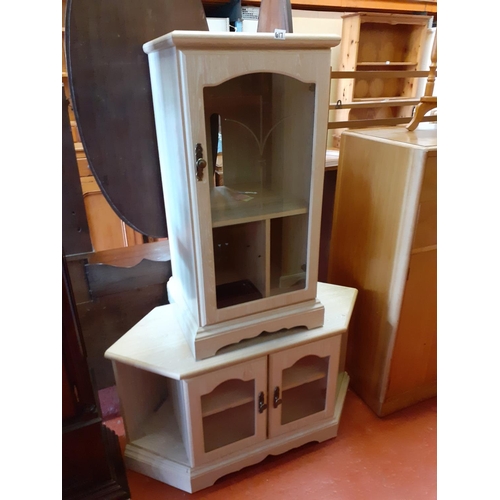 617 - White Washed Pine Effect Glazed Door Music Cabinet with Matching Corner Twin Glazed Door TV Stand.