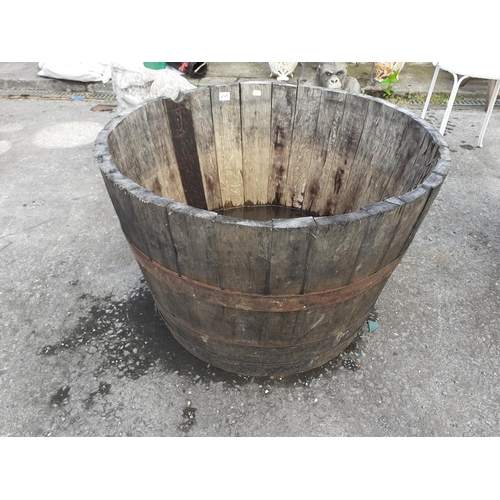 648 - Large Wooden Half Barrel Planter with 73cm Top Diameter.