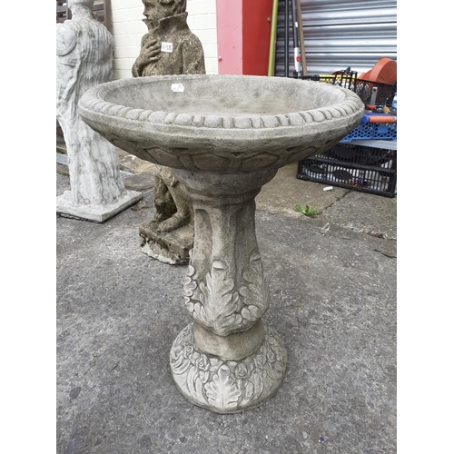 652 - Concrete Garden Bird Bath with Floral Base - approx 22