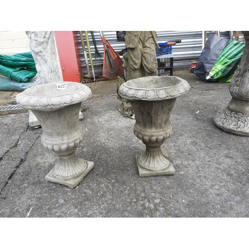 655 - Pair of Small Concrete Garden Urns - approx 12