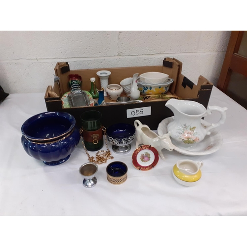 126 - Box of China to Include Limoges Small Jugs, Beswick Celery Dish, Cow Creamer etc.