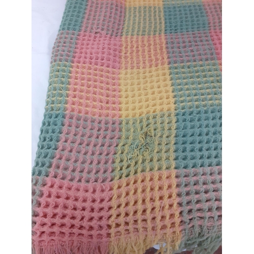 159 - Single Size Pastel Colour Honeycomb Blanket - repair to centre.