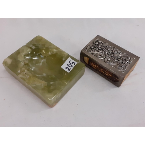 205 - Vintage 'Hagness' Norwegian Pewter Matchbox Holder & Norwegian Onyx Ashtray.