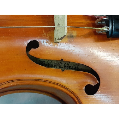 216 - Late 19th Century Watkin Thomas of Swansea Violin in Veneered Oak Case with Bow and Mother of Pearl ... 