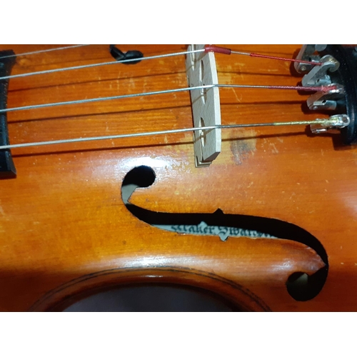 216 - Late 19th Century Watkin Thomas of Swansea Violin in Veneered Oak Case with Bow and Mother of Pearl ... 