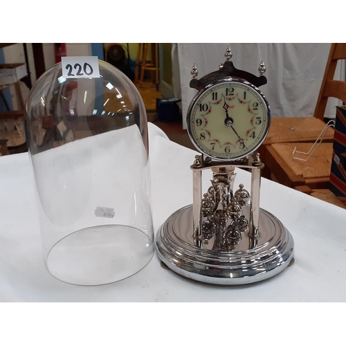 220 - Chrome Based West German Kundo Mantel Clock with Glass Dome.