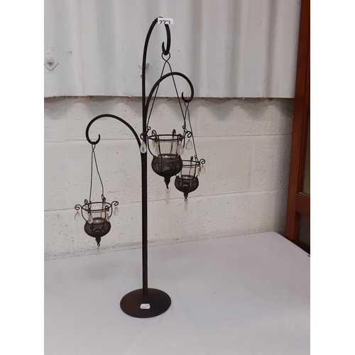 227 - Wrought Iron 3 Branch Tea Light Candle Holder.