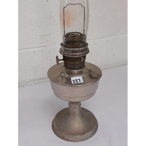 237 - Plated Base Single Burner Oil Lamp with Chimney.